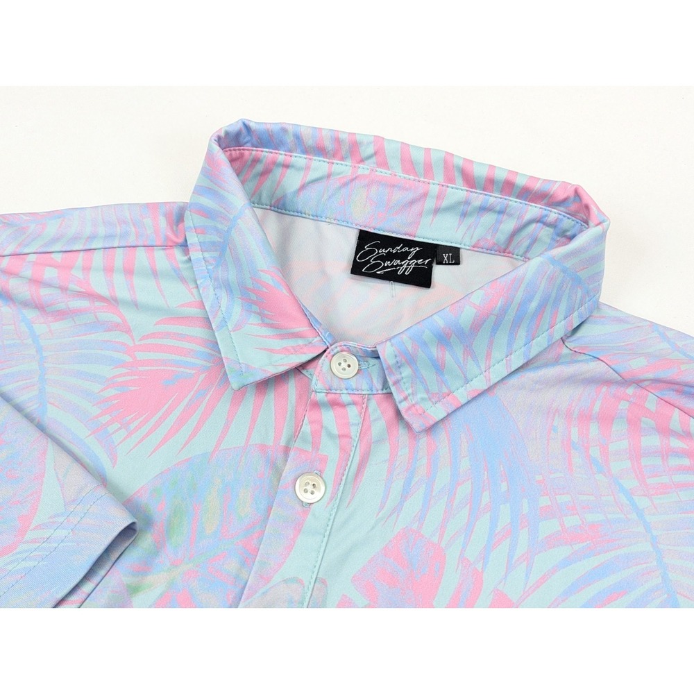 Sunday Swagger Mens XL Polo Shirt Palms Performance Tropical Stretch Hawaiian